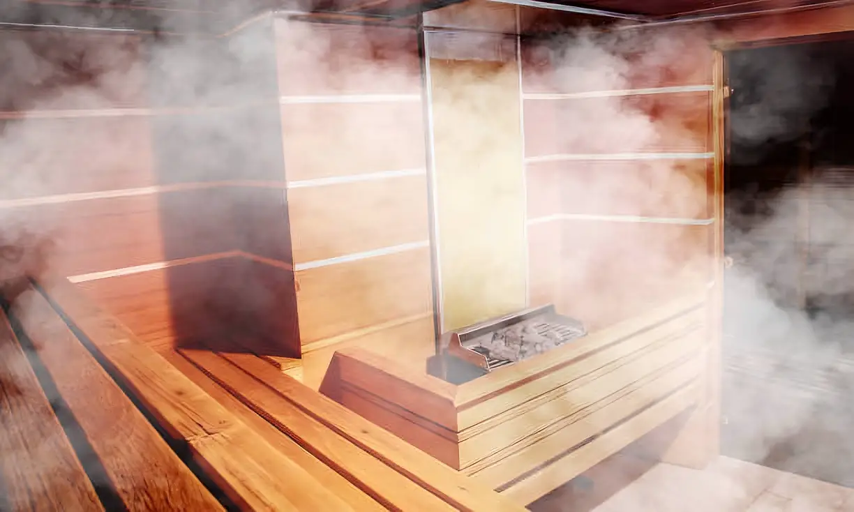 The inside of a Steam sauna